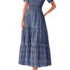 Women Casual Short Sleeve Crew Neck Summer Dress Bohemian Floral Printed Flowy Maxi Dresses Tiered Cocktail Dress