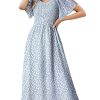Womens Dresses 2025 Square Neck Tie Backless Summer Dresses Cap Sleeve Floral Buttoned Empire Waist Maxi Dress