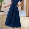 Women's Summer Casual Short Sleeve V Neck Midi Dresses 2025 Spring A-line Tiered Wedding Guest Dress