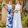 Women's Summer 2025 Maxi Dress Floral Halter Neck Sexy Party Wedding Guest Long Formal Dress