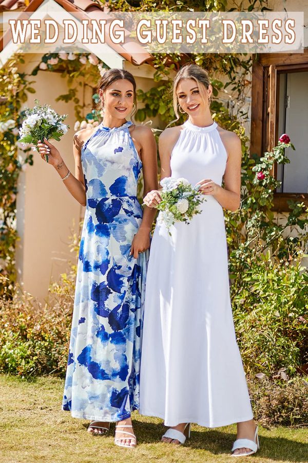 Women's Summer 2025 Maxi Dress Floral Halter Neck Sexy Party Wedding Guest Long Formal Dress