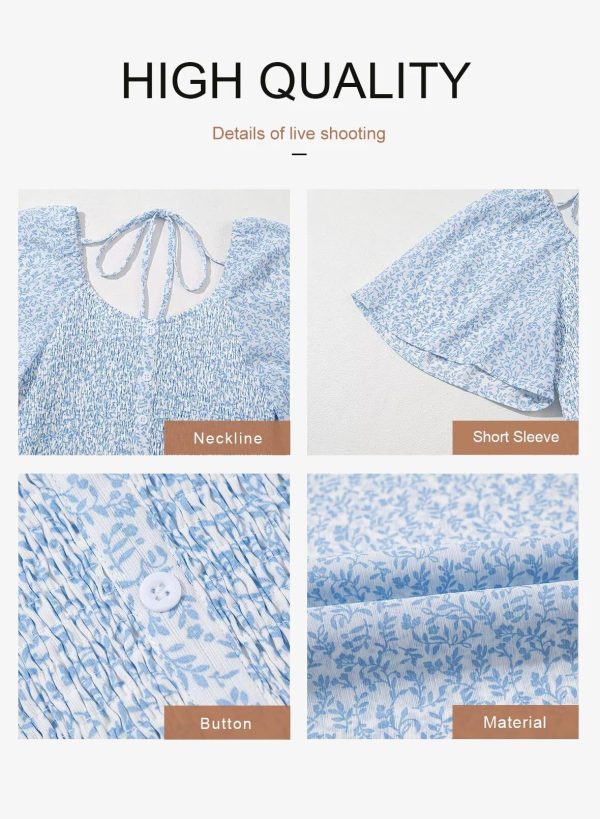 Womens Dresses 2025 Square Neck Tie Backless Summer Dresses Cap Sleeve Floral Buttoned Empire Waist Maxi Dress