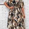 Women's Plus Size Boho Floral V Neck Short Sleeve A Line Long Dress