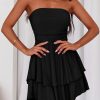 Women's 2025 Summer Strapless Tube Mini Dress Off Shoulder Smocked Ruffle A Line Flowy Short Party Club Dresses