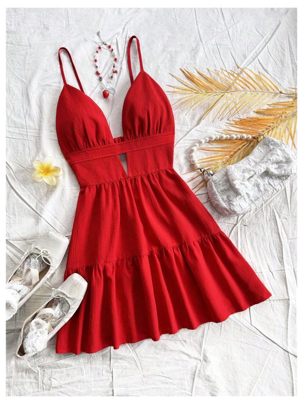 Women's Summer Mini Dresses Printed V Neck Spaghetti Straps Party Beach Cami Dresses