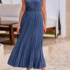 Women's Midi Summer Dresses Casual V Neck Swiss Dot Ruffle Sleeveless A Line Beach Sun Dress