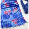Women's Summer Tropical Twist Front Ruched Ruffle Hem Bodycon Cami Dress