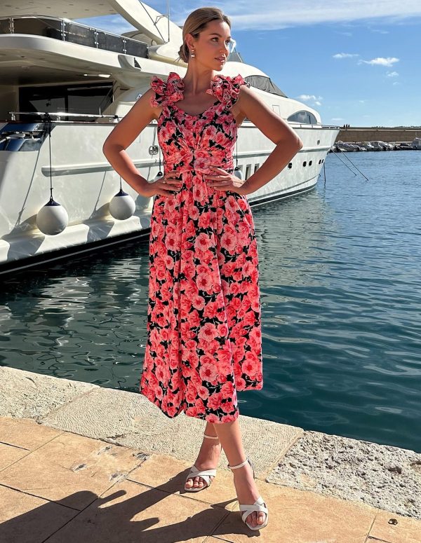 2025 Women's Summer Floral Print Dress Sleeveless Casual Flowy Sundress A Line Ruffle Wedding Guest Outfit