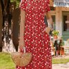 Women's Summer Short Sleeve A-Line Midi Dresses Casual Floral T-Shirt Dress Flowy Beach Sundress with Pockets
