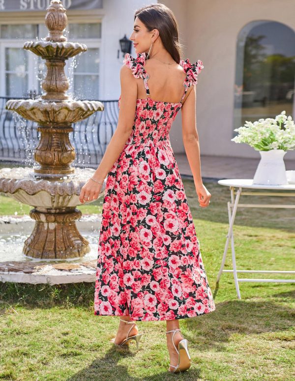 2025 Women's Summer Floral Print Dress Sleeveless Casual Flowy Sundress A Line Ruffle Wedding Guest Outfit