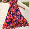 Women's Summer Maxi Dress Casual Wrap Floral Boho Short Sleeve V Neck Split Ruffle Beach Long Dresses