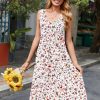 Women Summer Casual Dress 2025 Sleeveless Midi Swing Tank Sundress with Pockets V Neck A Line Pleated Tshirt Dress