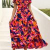 Women's Summer Maxi Dress Casual Wrap Floral Boho Short Sleeve V Neck Split Ruffle Beach Long Dresses