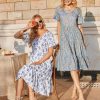 Women's Summer Dresses Midi Tiered Casual Dress Floral V Neck Ruffle Short Sleeve Flowy Beach Dress with Pockets