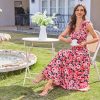 2025 Women's Summer Floral Print Dress Sleeveless Casual Flowy Sundress A Line Ruffle Wedding Guest Outfit
