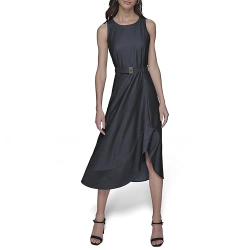 311Uhb8UXL.jpg Women's Belted Scoop Neck Sleeveless Midi Dress