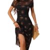 Women's 2025 Summer Floral Print Vintage Goth Dress Mesh Spliced Double-Layered Irregular Hemline Midi Dress