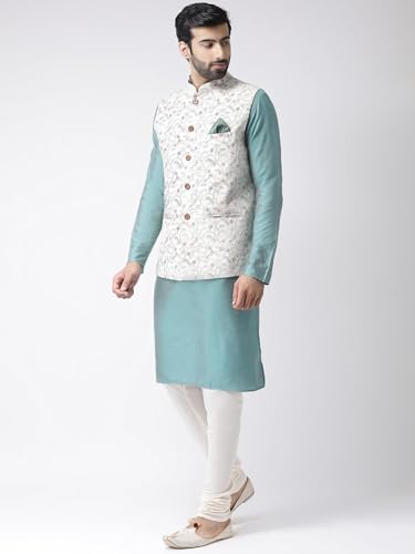 Men's Kurta with Multi-Color Printed Nehru Jacket & Pajama Set - Indian Ethnic Kurta Set for Weddings & Festivals