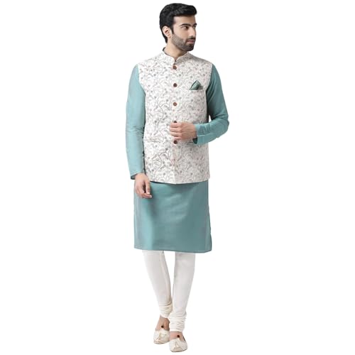 Men's Kurta with Multi-Color Printed Nehru Jacket & Pajama Set - Indian Ethnic Kurta Set for Weddings & Festivals