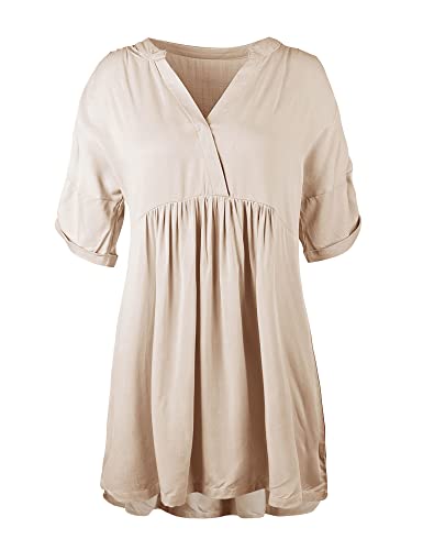 Women's Babydoll Short Sleeve Tunic Dress V Neck Cute Casual Loose Dresses