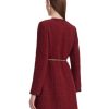 Formal Mini Dress Long Sleeve Crewneck Button Up Tweed Dress for Women with Metal Button