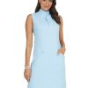 Sun Protective UPF 50+ Icefil Cooling Mini Check Sleeveless Mock Neck Dress w Pockets - 58754