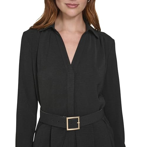 Womens Long Sleeve Belted Casual Collared Jumpsuit