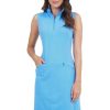Sun Protective UPF 50+ Icefil Cooling Mini Check Sleeveless Mock Neck Dress w Pockets - 58754