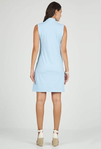 Sun Protective UPF 50+ Icefil Cooling Mini Check Sleeveless Mock Neck Dress w Pockets - 58754