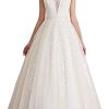 Women's Wedding Dress for Bride Lace Applique Evening Dress V Neck Straps Ball Gowns