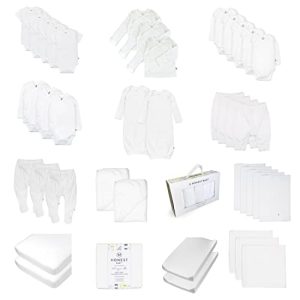 50-Piece Oh Set Newborn Essentials Gift Box 100% Organic Cotton for Infant Baby Boys, Girls, Unisex