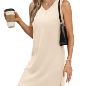 V-Neck Summer Casual Beach Dress for Women 2025 Vacation Women's Sleeveless Sundress with Split