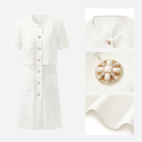 Women's Triacetate Mini Dress Summer Business Casual A Line V-Neck Button Dresses for Wedding Guest Teacher Work