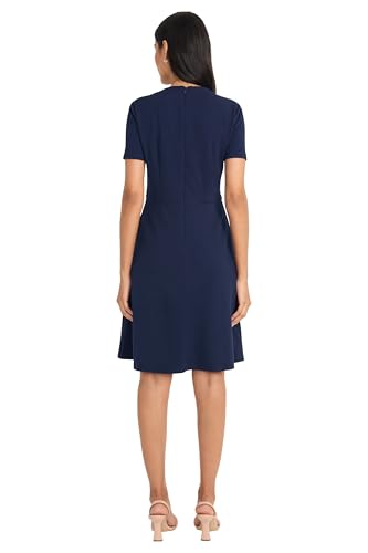 Women's A-line Short Sleeve Gathered Neckline Knee Length Business Casual Cocktail Wedding Guest Dress