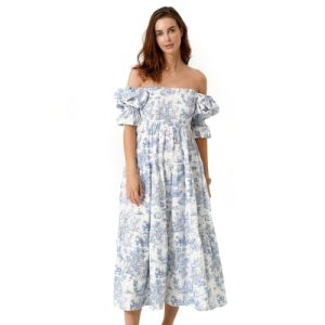 Women’s Cotton Linen Kiko Pregnancy Maternity Dress, Casual Floral Maxi Maternity Gown for Baby Shower