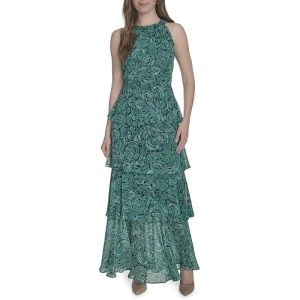 Women's Sleeveless Halter Neck Tiered Maxi Dress