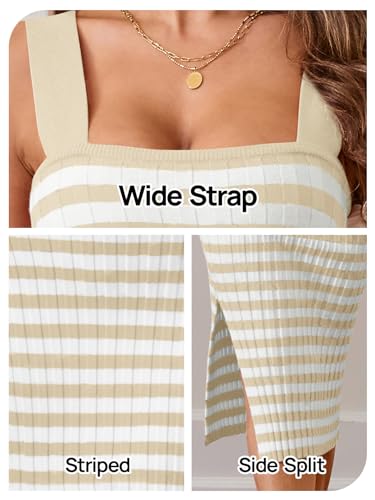 Women's 2025 Summer Bodycon Midi Dress Vacation Sleeveless Ribbed Knit Striped Sweater Dresses