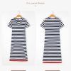 Summer Dress Casual Womens Fashion Short Sleeve Maxi Dress T Shirt Dress Striped Long Color Block Maxi Dress