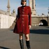 Formal Mini Dress Long Sleeve Crewneck Button Up Tweed Dress for Women with Metal Button