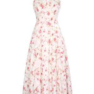 Sun Dresses for Women 2025 Boho Midi Dresses Casual Spaghetti Ruffle Dress Wedding Guest Dresses for Women