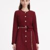 Formal Mini Dress Long Sleeve Crewneck Button Up Tweed Dress for Women with Metal Button