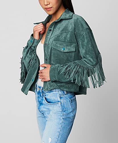 womens Luxury Clothing Faux Suede Fringe Shirt Jacket, Comfortable & Stylish Coat