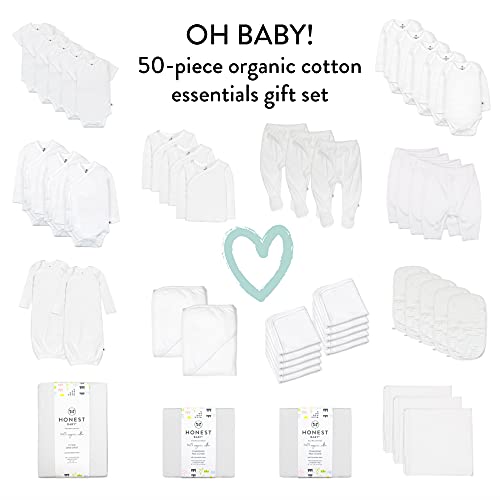 50-Piece Oh Set Newborn Essentials Gift Box 100% Organic Cotton for Infant Baby Boys, Girls, Unisex