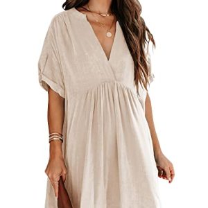 Women's Babydoll Short Sleeve Tunic Dress V Neck Cute Casual Loose Dresses