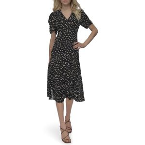 Women's Short Sleeve Button Front Fit & Flare Midi Dress