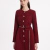 Formal Mini Dress Long Sleeve Crewneck Button Up Tweed Dress for Women with Metal Button