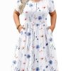 Womens Plus Size Summer Dress Short Sleeve Casual Mini Dresses Empire Waist T-Shirt Dress with Pockets