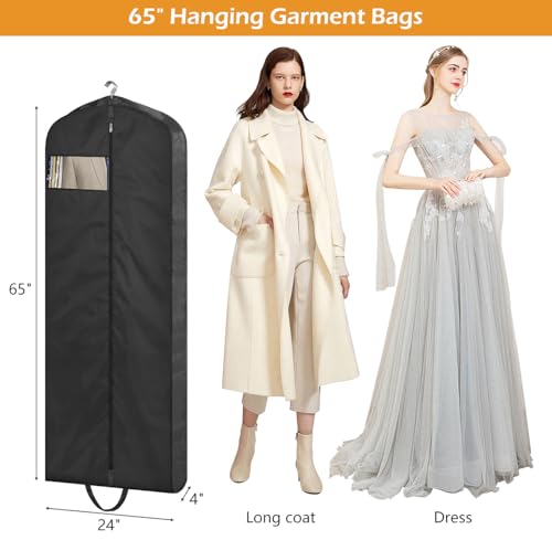 65" Long Garment Bags for Travel Dress Bags Wedding Dress Cover Waterproof Clothing Bags Storage Traveling Clothes Protector for