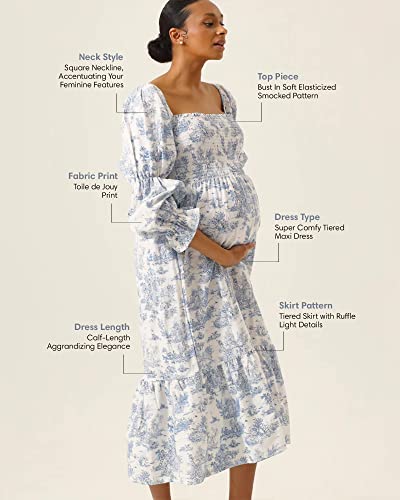 41kxON-fMFL.jpg Women’s Cotton Linen Kiko Pregnancy Maternity Dress, Casual Floral Maxi Maternity Gown for Baby Shower