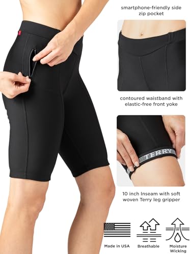 Touring Bike Shorts Womens Padded 10 Inch Long Inseam Cycling Shorts for Women Compression Pockets Leg Grippers